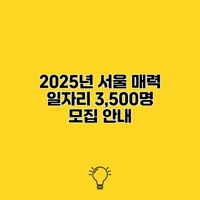 2025년 서울 매력 일자리 3,500명 모집 안내