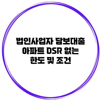 법인사업자 담보대출 아파트 DSR 없는 한도 및 조건