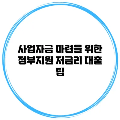사업자금 마련을 위한 정부지원 저금리 대출 팁