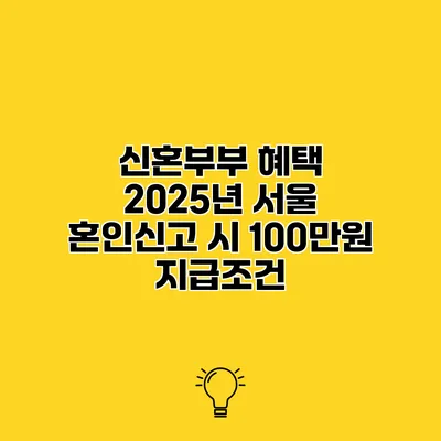 신혼부부 혜택 2025년 서울 혼인신고 시 100만원 지급조건